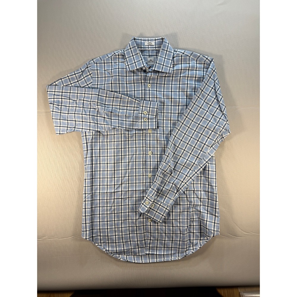 Peter Millar Mens Blue White Plaid Cotton Button Down Shirt MF15W21CSL Size M